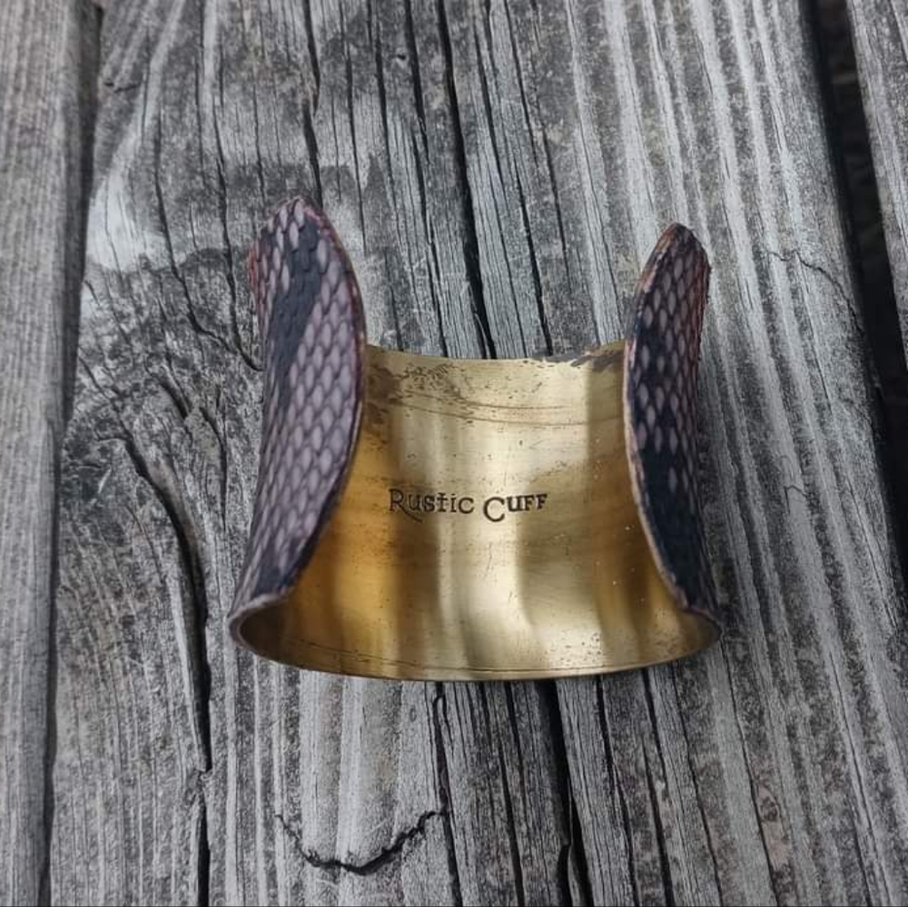 Vintage Rustic Cuff Python Bracelet Gold Metal - image 7
